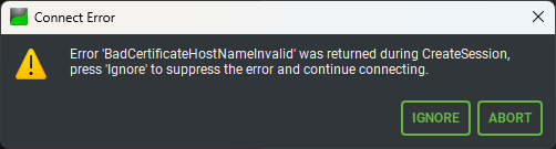 UaExpert Connect Error: BadCertificateHostNameInvalid was returned during CreateSession