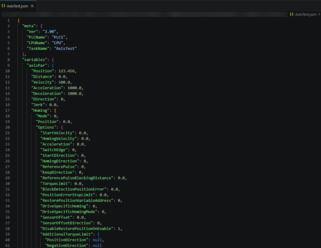 AxisTest.json — the nested JSON output