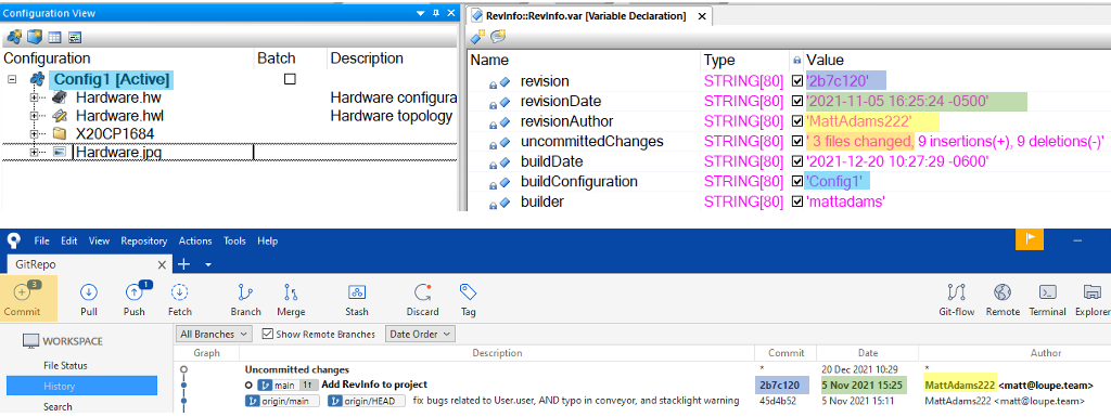 Automation Studio variable file with Git information